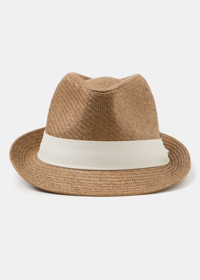 Brown Fedora Hat w/ cream hatband - Image 2