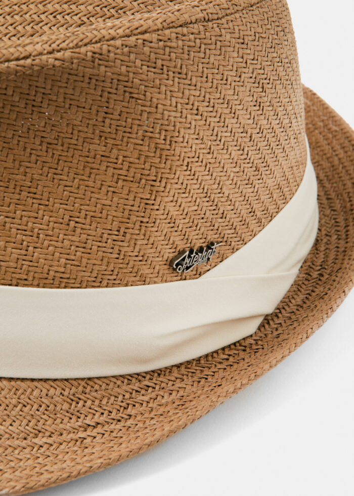 Brown Fedora Hat w/ cream hatband - Image 3