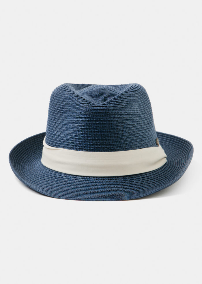 Navy Fedora Hat w/ cream hatband - Image 3