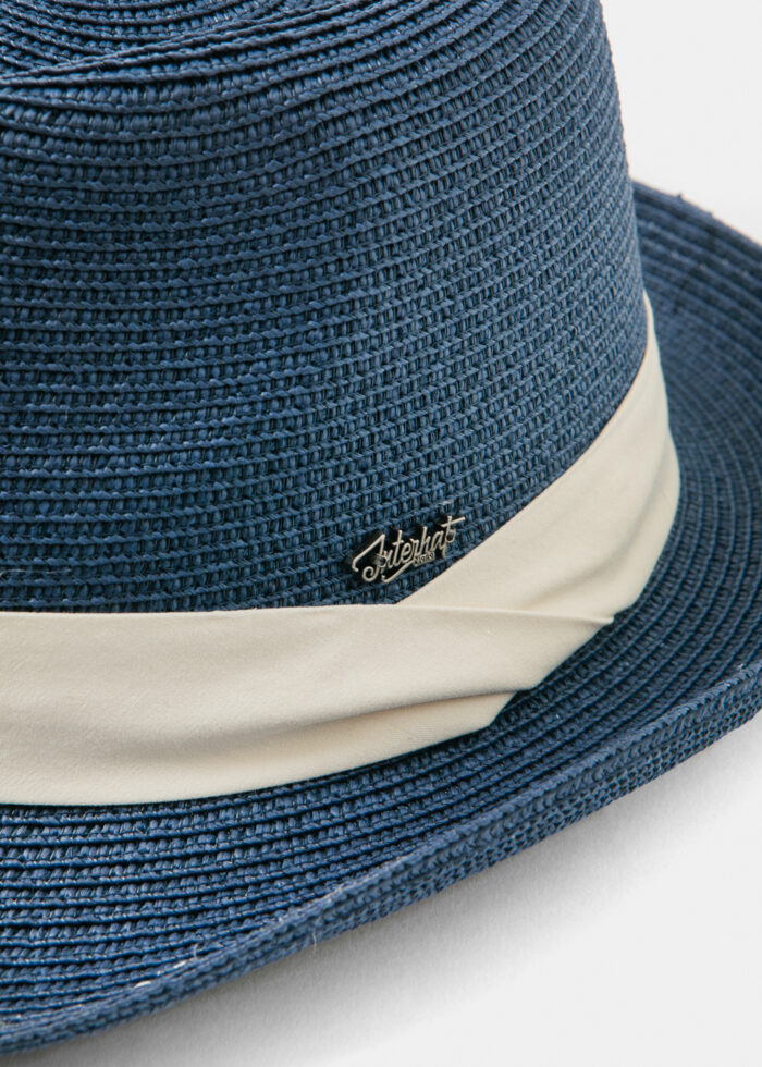 Navy Fedora Hat w/ cream hatband - Image 4