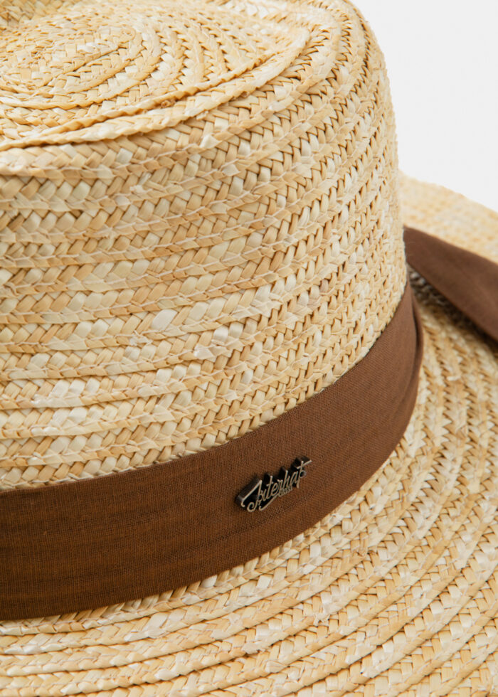 Handmade Natural Straw Panama Style Hat w/ maroon ribbon - Image 3