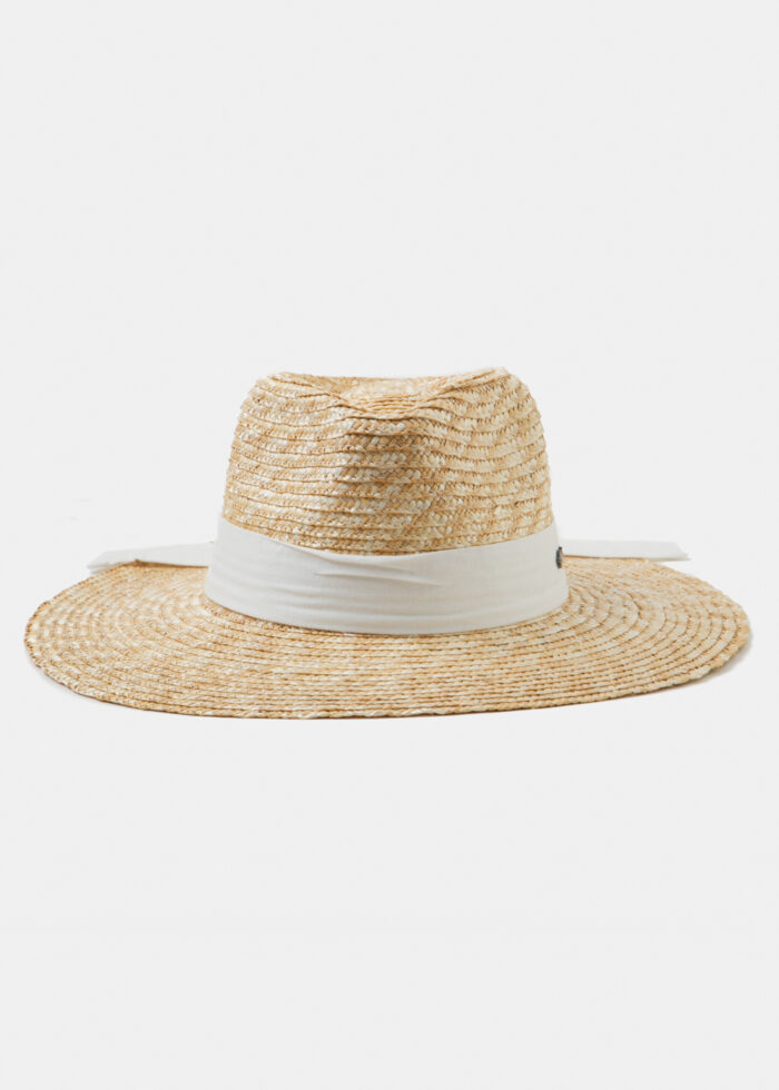 Handmade Natural Straw Panama Style Hat w/ cream ribbon - Image 3