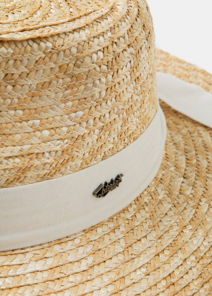Handmade Natural Straw Panama Style Hat w/ cream ribbon - Image 4