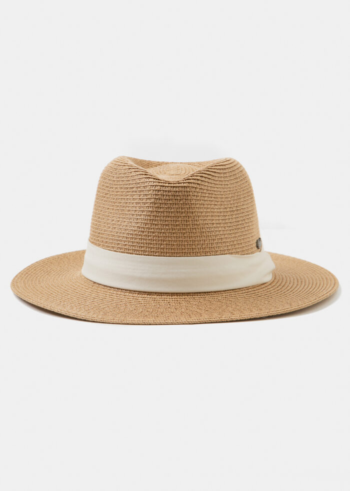 Brown Panama Style Hat w/ cream hatband - Image 2