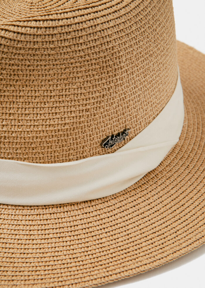 Brown Panama Style Hat w/ cream hatband - Image 3