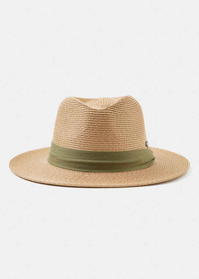 Brown Panama Style Hat w/ green hatband - Image 3