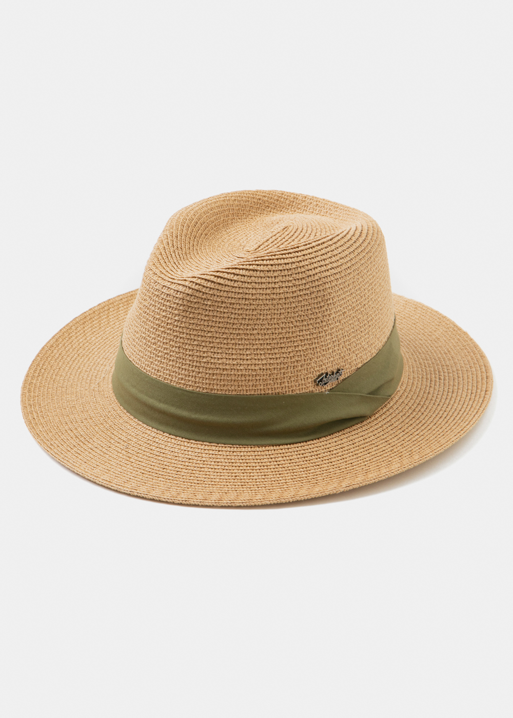 _17A2488 Brown Panama Style Hat w/ green hatband - Image 1
