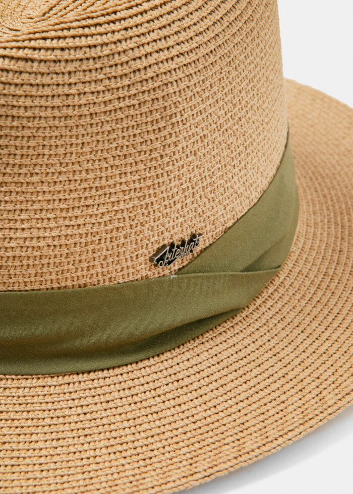 Brown Panama Style Hat w/ green hatband - Image 4
