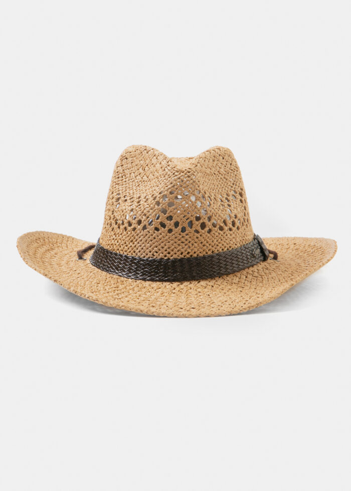 Cowboy Style Hat w/ brown hatband & neck cord - Image 2