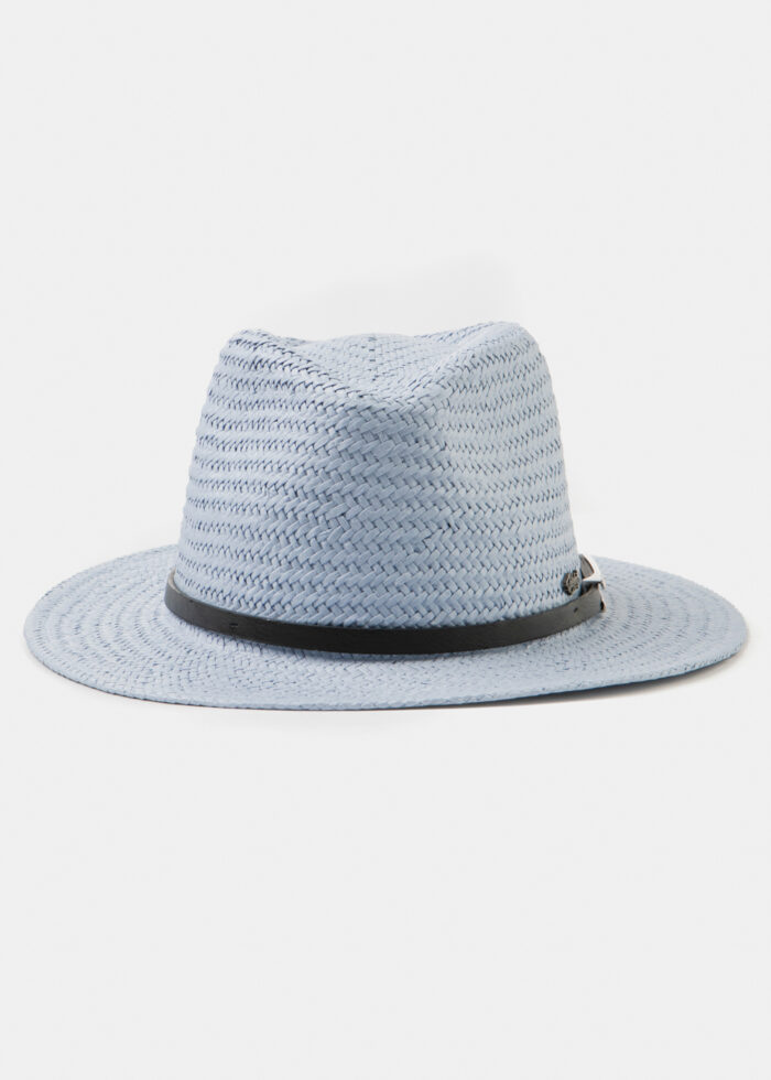 Light Blue Panama Style Hat w/ black leather belt - Image 2