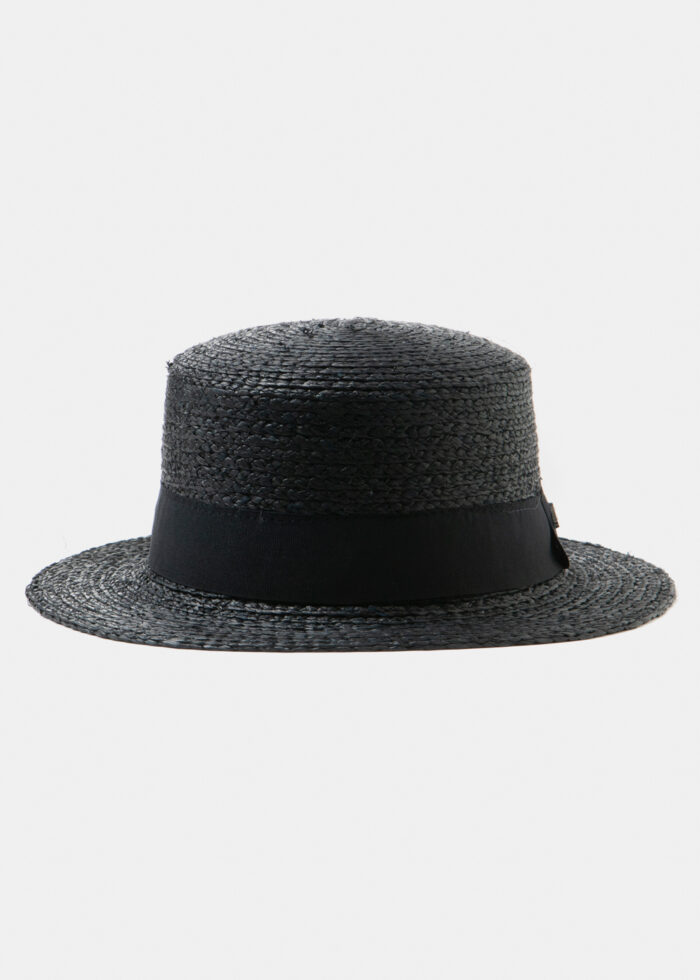 Black Raffia Boater Hat w/ black hatband - Image 2