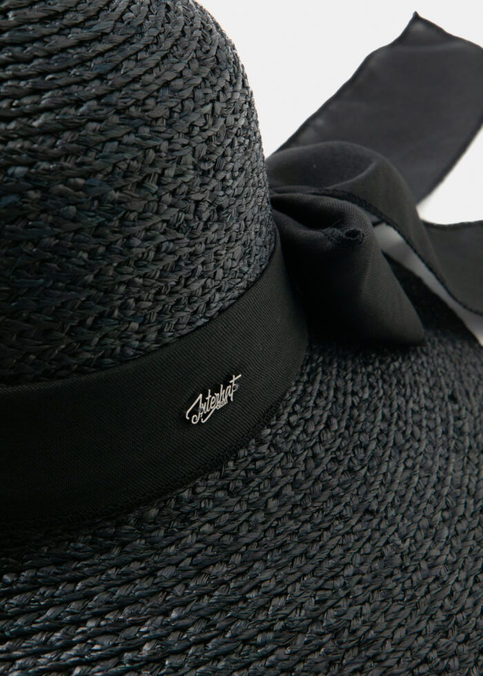 Black Raffia Hat w/ black ribbon - Image 4