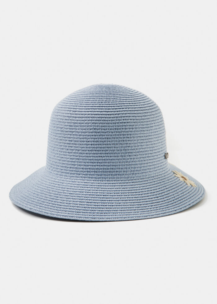 Light Blue Straw Hat w/ daisies - Image 3