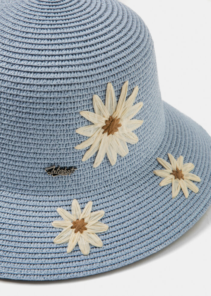 Light Blue Straw Hat w/ daisies - Image 4