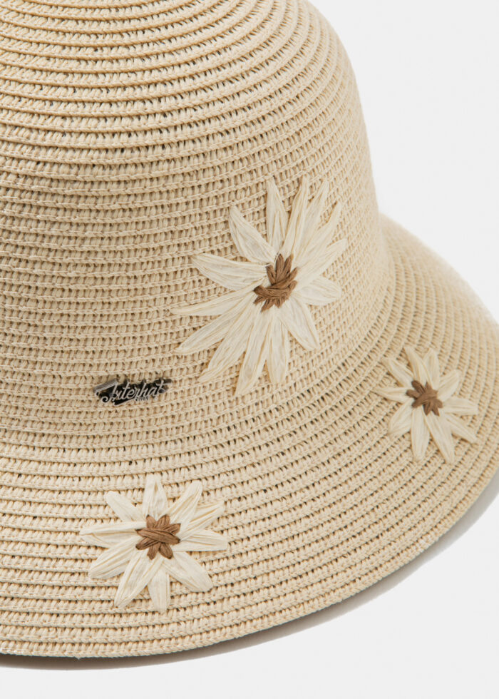 Beige Straw Hat w/ daisies - Image 3