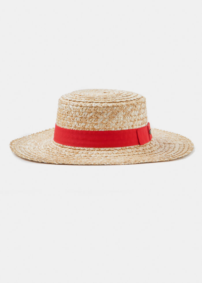 Straw Venice Style Hat w/ red ribbon - Image 3