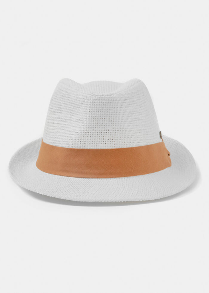 White Fedora Hat w/ camel hatband - Image 2