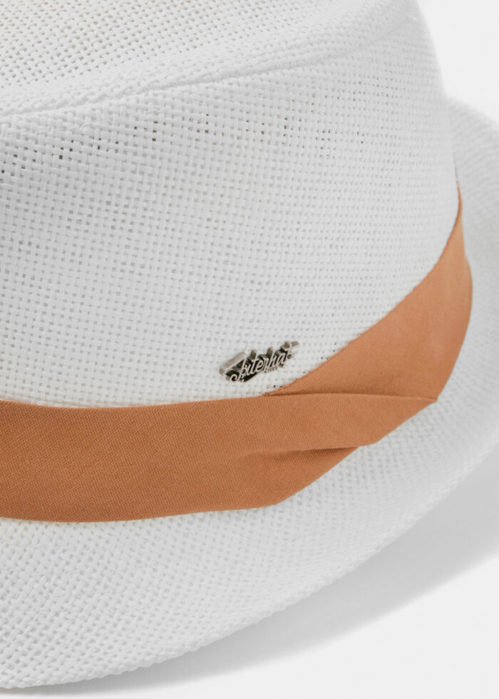 White Fedora Hat w/ camel hatband - Image 3