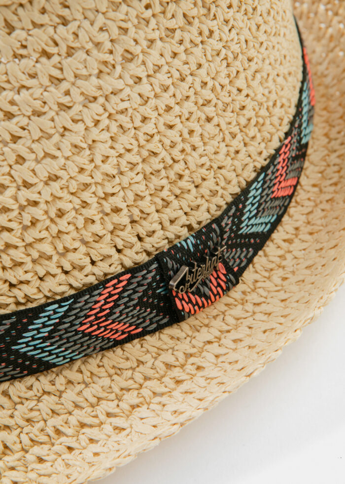 Beige Fedora Hat w/ multicolor hatband - Image 3