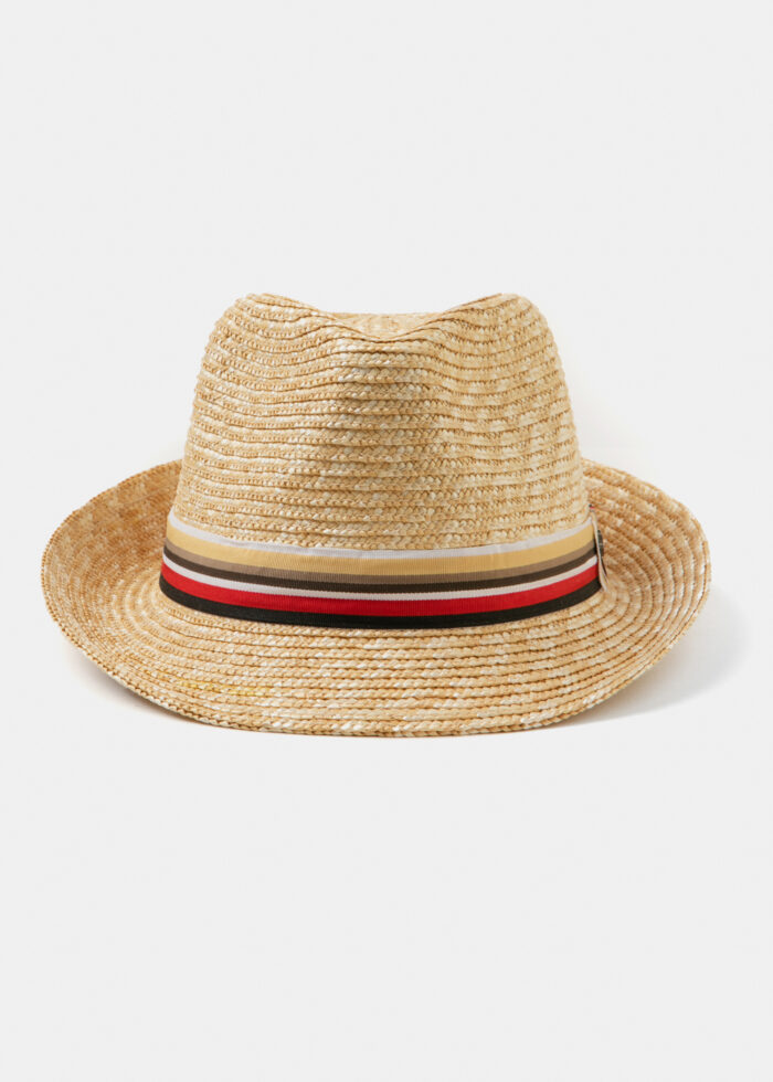 Natural Straw Fedora Hat w/ coloured hatband - Image 2