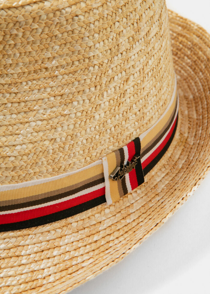 Natural Straw Fedora Hat w/ coloured hatband - Image 3