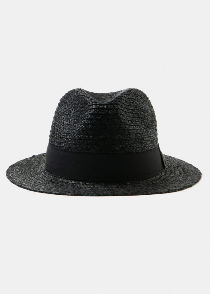 Black Raffia Panama Style Hat w/ black hatband - Image 2