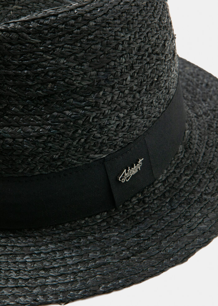 Black Raffia Panama Style Hat w/ black hatband - Image 3