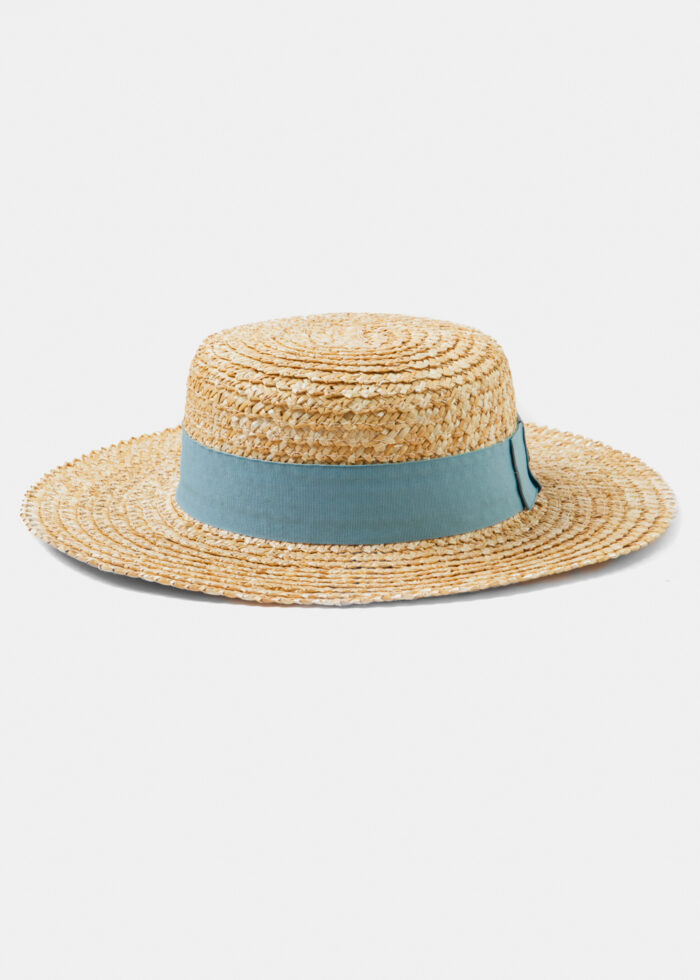 Straw Venice Style Hat w/ grey ribbon - Image 2
