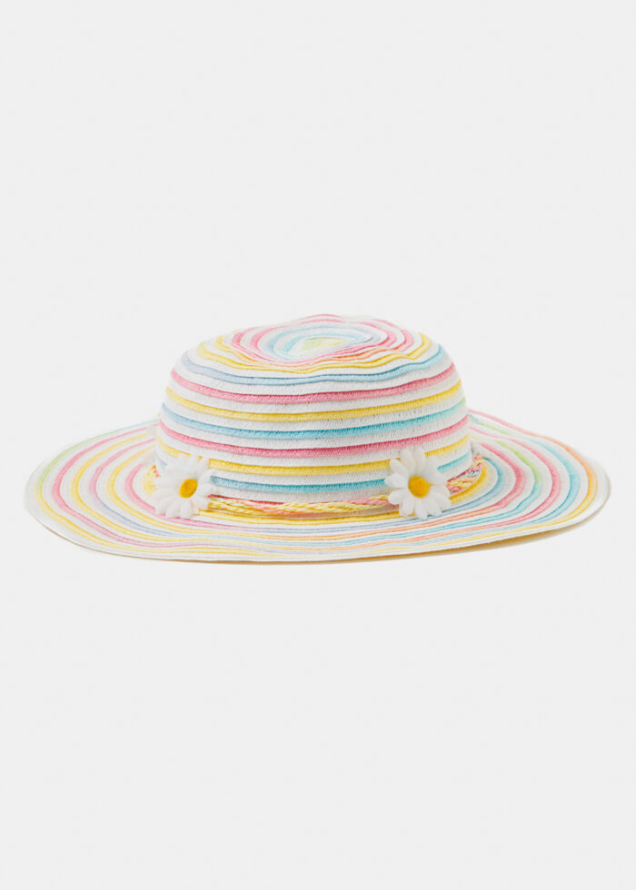 Girls Multicolour Straw Hat w/ Flower Details - Image 2