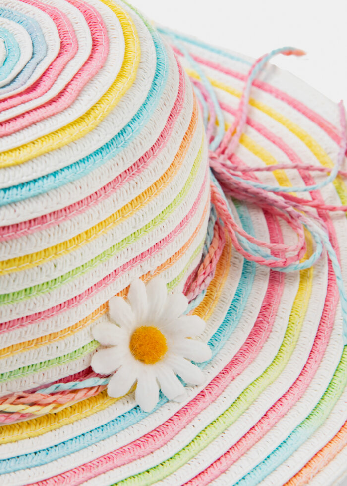 Girls Multicolour Straw Hat w/ Flower Details - Image 3