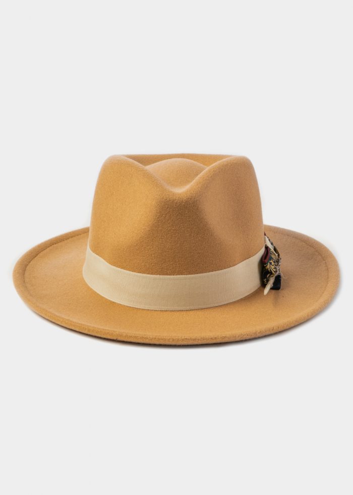 Camel Winter Hat w/ Beige Hatband and Details - Image 3