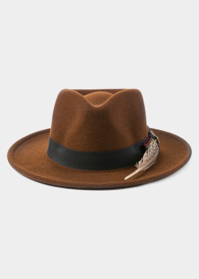 Brown Winter Hat w/ Black Hatband and Details - Image 2