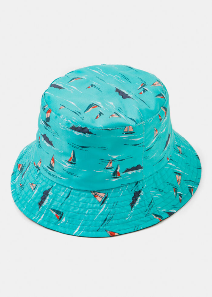 Double-Faced Bucket Hat Boats Pattern & Petrol - Image 3