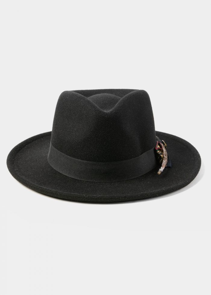 Black Winter Hat w/ Black Hatband and Details - Image 2