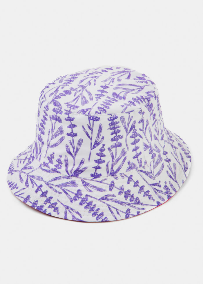 Double-Faced Bucket Hat Lavender Pattern & Fuchsia - Image 3