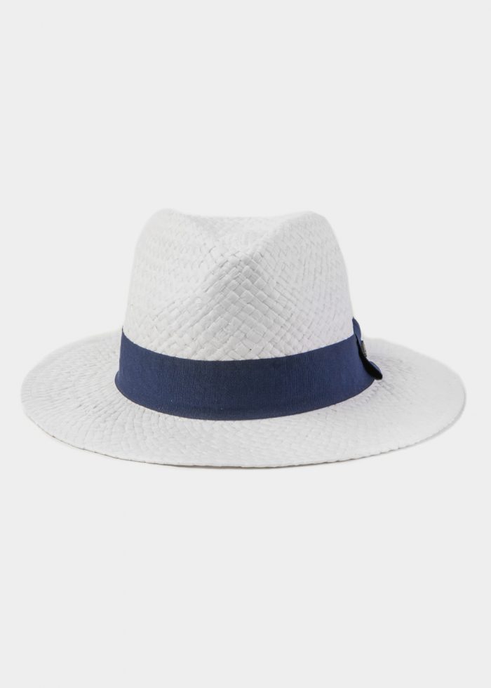 White Panama Style Hat w/ Black Hatband - Image 3