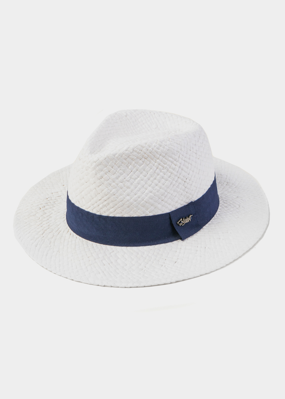 White Panama Style Hat w/ Black Hatband White Panama Style Hat w/ Black Hatband - Image 1