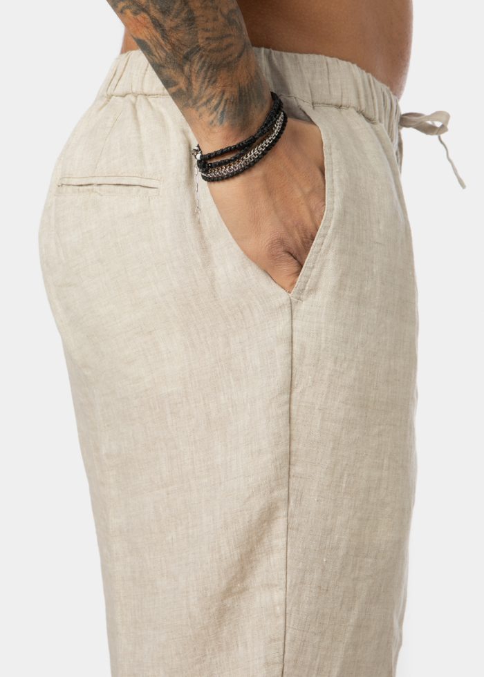 100% Linen Natural Beige Long Pants - Image 2