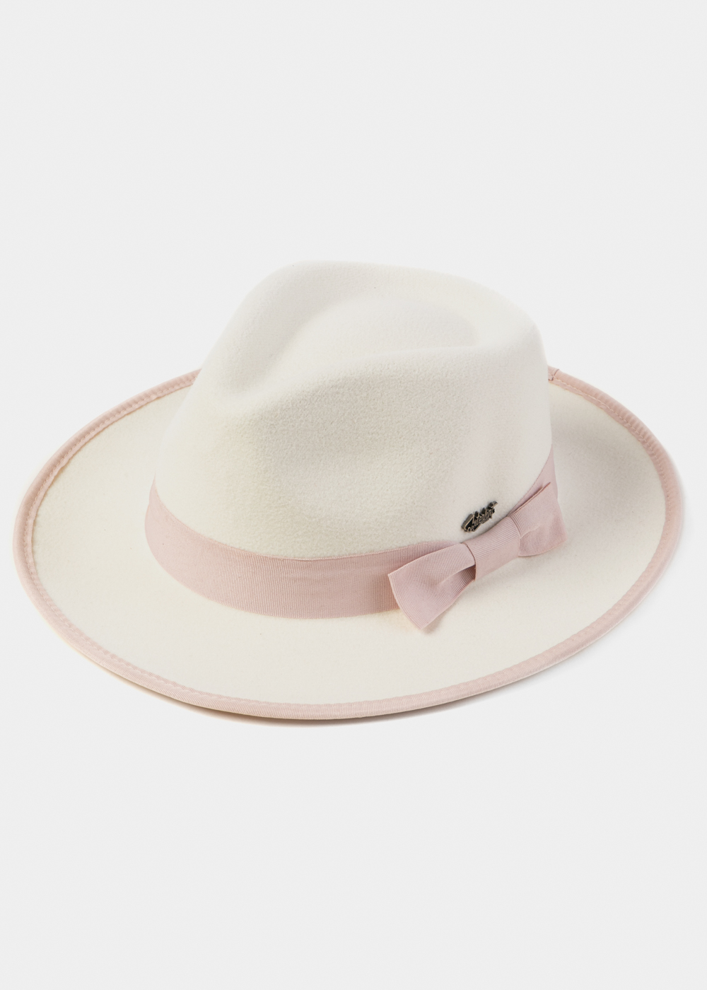 White Winter Hat w/ Pink Hatband White Winter Hat w/ Pink Hatband - Image 1