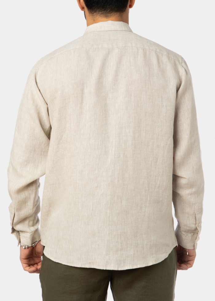100% Linen Natural Beige Classic Shirt - Image 3