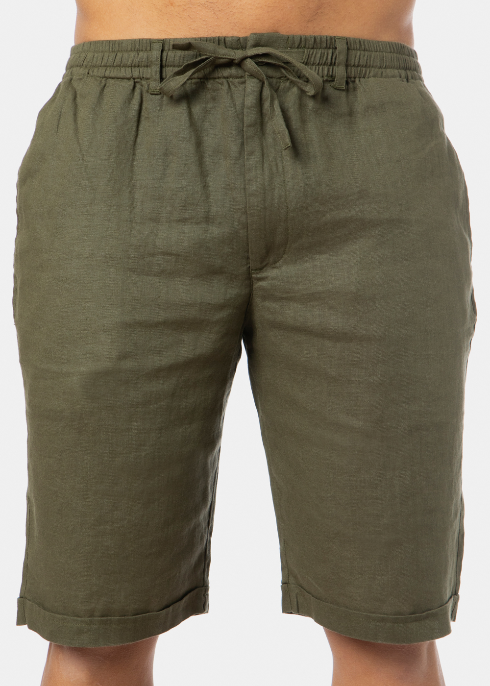 100% Linen Khaki Classic Shorts 100% Linen Khaki Classic Shorts - Image 1