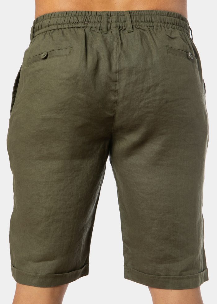 100% Linen Khaki Classic Shorts - Image 3