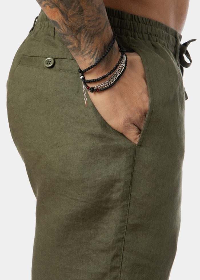 100% Linen Khaki Classic Shorts - Image 4