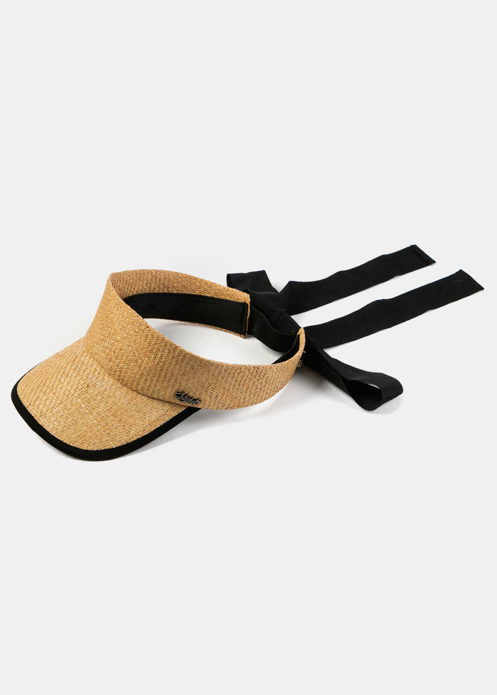 Raffia Natural Headband w/ Black Tie Ribbon Raffia Natural Headband w/ Black Tie Ribbon - Image 1