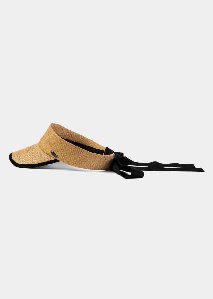 Raffia Natural Headband w/ Black Tie Ribbon - Image 4