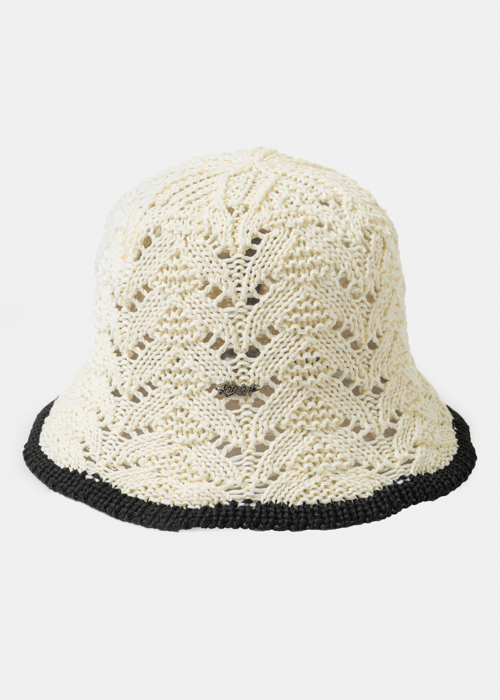 Ecru Knitted Bucket Style Hat w/ Black Outline Ecru Knitted Bucket Style Hat w/ Black Outline - Image 1