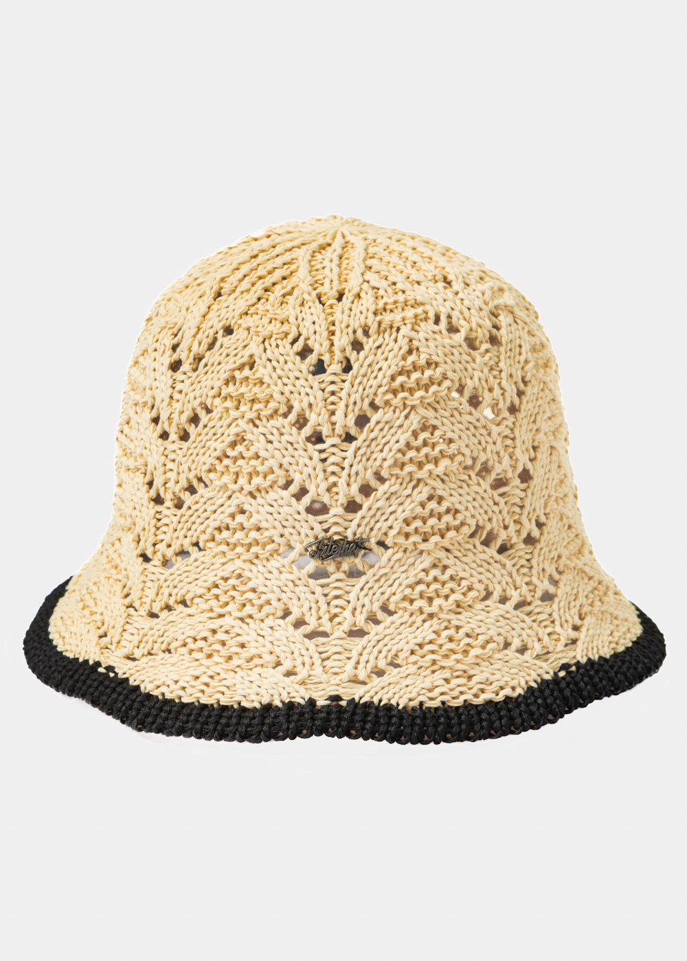 Beige Knitted Bucket Style Hat w/ Black Outline Beige Knitted Bucket Style Hat w/ Black Outline - Image 1