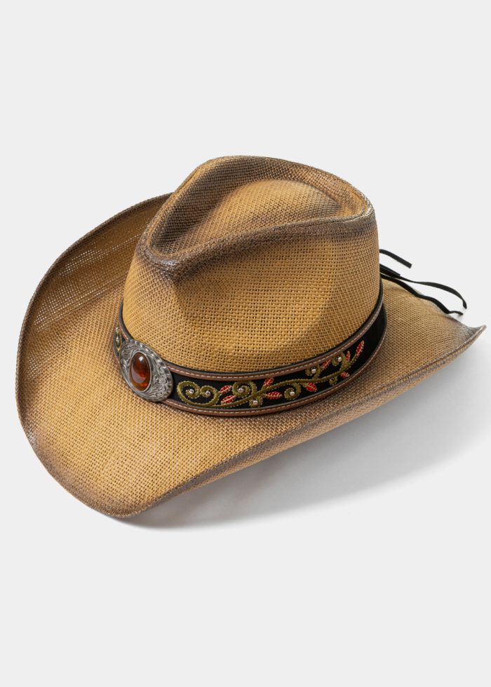 Brown Cowboy Style Hat w/ Brown Details - Image 2