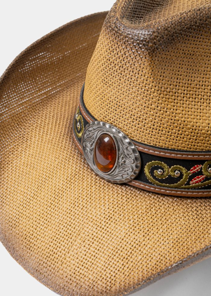 Brown Cowboy Style Hat w/ Brown Details - Image 3