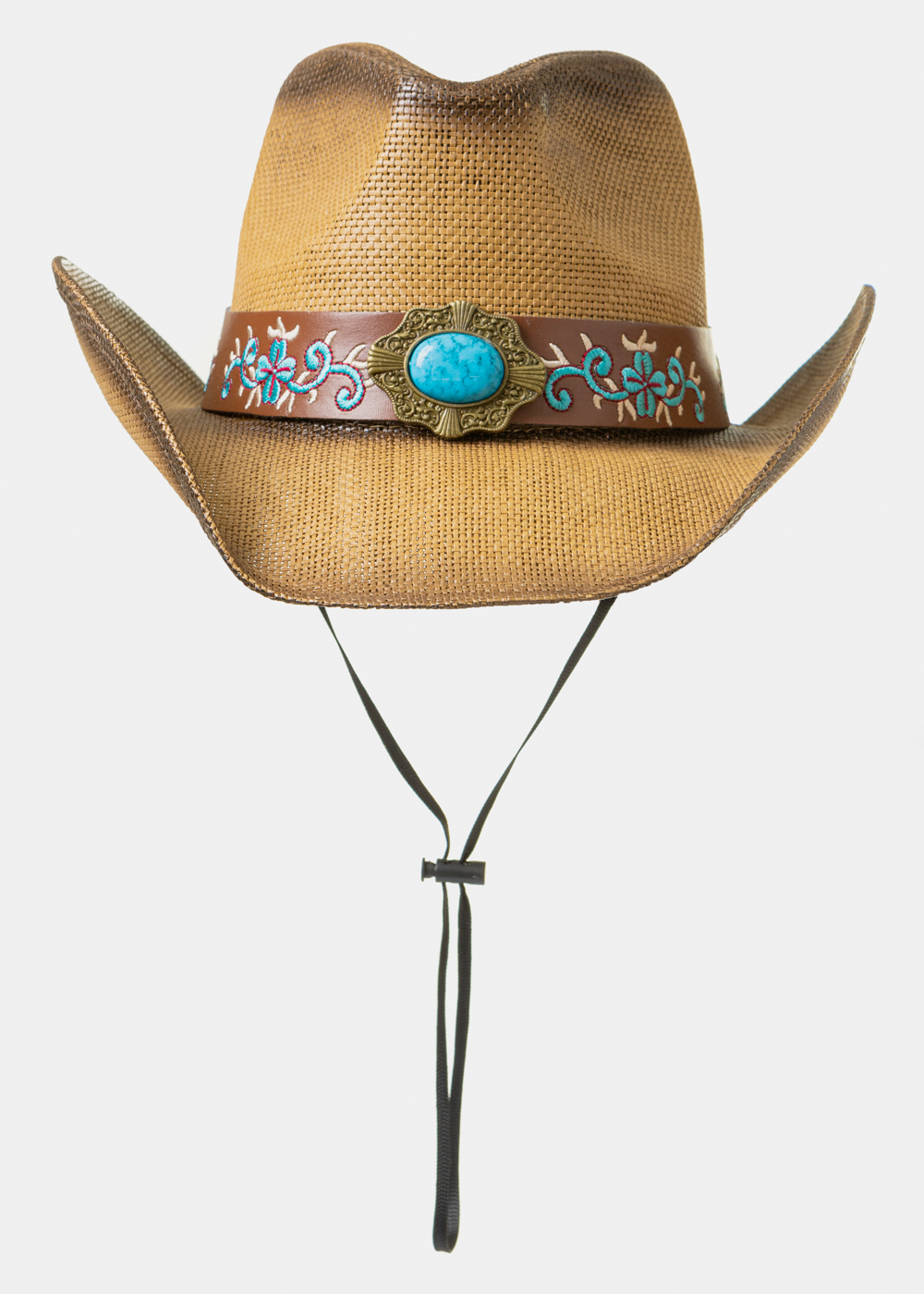 Brown Cowboy Style Hat w/ Blue Details Brown Cowboy Style Hat w/ Blue Details - Image 1